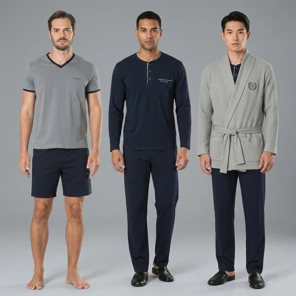 Pierre Cardin 5595 5'li Röpteşambır Pijama Seti - Gri ürün görseli 1