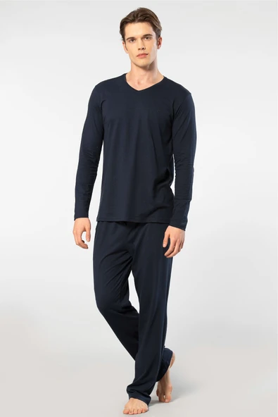 Cacharel Erkek V Yaka Uzun Kollu Modal Pijama Takimi 2237/Lacivert ürün görseli 1
