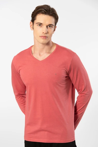 Cacharel Erkek Modal Pamuk V Yaka T-shirt 2243/Mercan ürün görseli 1