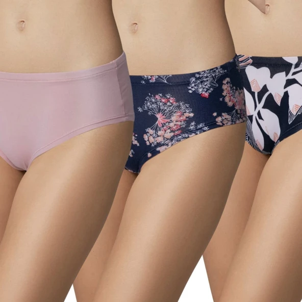 DOREANSE Kadın Pembe & Çiçek Desenli 3'lü Külot Slip 7128 ürün görseli 1