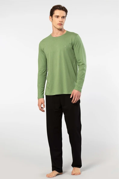 Cacharel Erkek Bisiklet Yaka Uzun Kollu Modal Pijama Takimi 2244/Yeşil ürün görseli 1