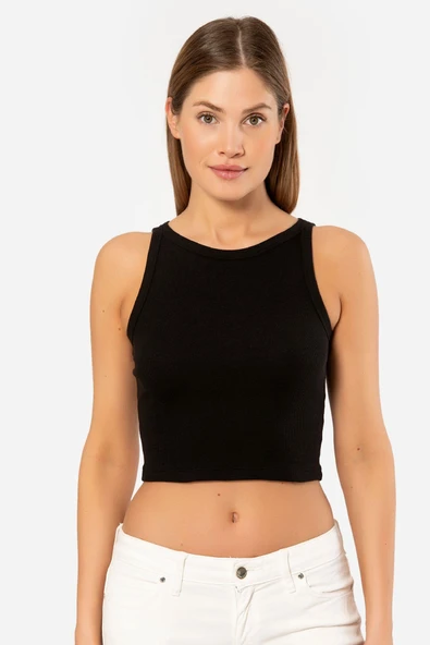 Türen Kadin Fitilli Crop T-shirt 3404/Siyah ürün görseli 1