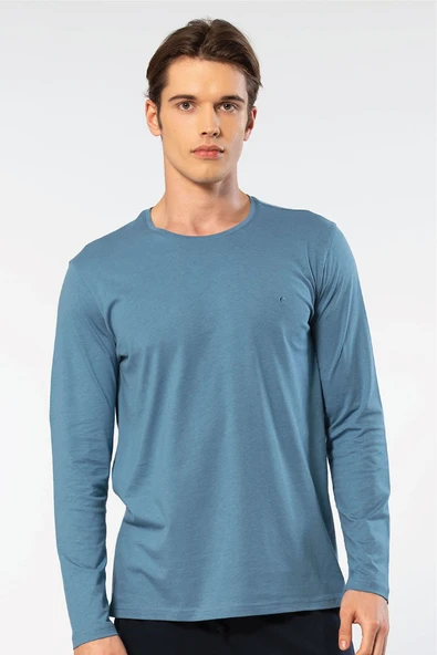 Cacharel Erkek Modal Pamuk Bisiklet Yaka T-shirt 2242/İndigo ürün görseli 1