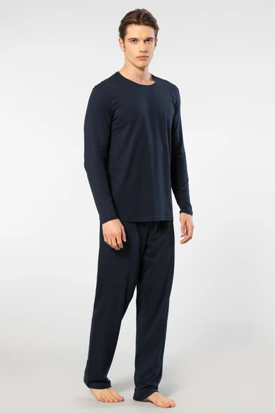 Cacharel Erkek Bisiklet Yaka Uzun Kollu Modal Pijama Takimi 2244/Lacivert ürün görseli 1
