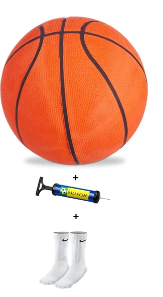 Basketbol Topu 7 Numara İç ve Dış Mekan Uygun Turuncu Basketbol Topu+Pompa+Çorap ürün görseli 1