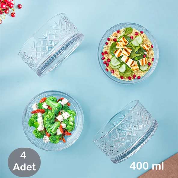Porsima 4'lü Kesme Kristal Dondurmalık, Cam Çerezlik, Çerez Kasesi, Magnolya Kasesi 400 ml ürün görseli 1