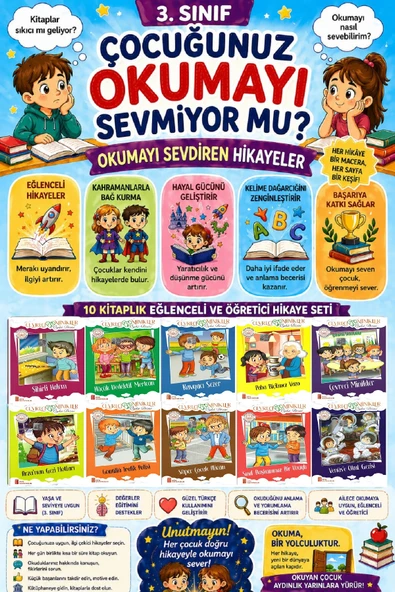 3.Sınıf Okumayı Sevdiren 10 lu Hikaye Seti 3 (64 sayfa) ürün görseli 1