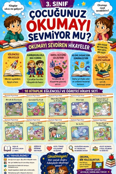 3.Sınıf Okumayı Sevdiren 10 lu Hikaye Seti 9 (64 sayfa) ürün görseli 1