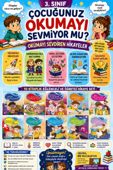 3.Sınıf Okumayı Sevdiren 10 lu Hikaye Seti 8 (64 sayfa) ürün görseli 1