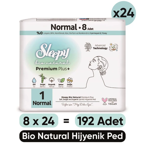 Sleepy Bio Natural Premium Plus Hijyenik Ped Normal 8x24 Ped (192 Adet) ürün görseli 1