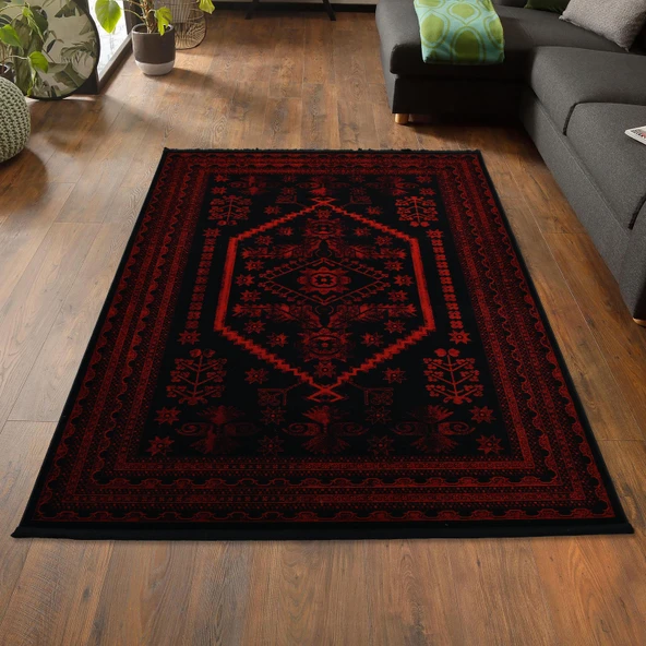 Yağcıbedir Afgan Türkmen Otantik Desenli Dokuma Bordo Oturma Odası Salon Mutfak Halısı 3671H_ZS47 ürün görseli 1