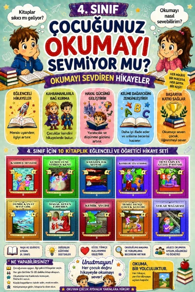4.Sınıf Okumayı Sevdiren 10 lu Hikaye Seti 4 (80 Sayfa) ürün görseli 1