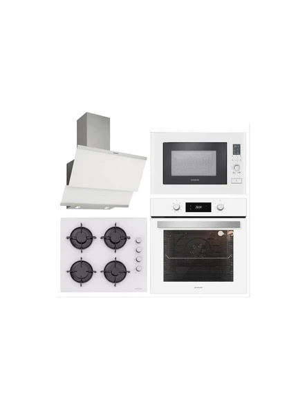Silverline BO6504W01 - CS5349W01 - 3420 Classy 60 - MW9018W01 Beyaz Cam Ankastre Set ürün görseli 1