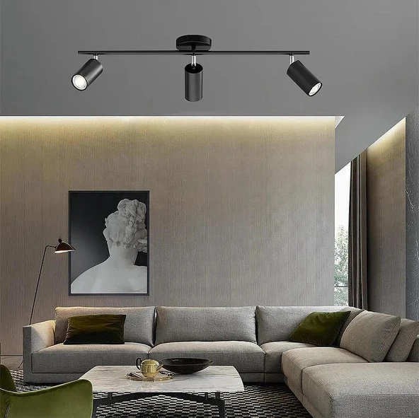 Rsylight Retro Metal Siyah 3 Lü 180 Derece Hareketli Led Spot Avize Günışığı Ampullü ürün görseli 1