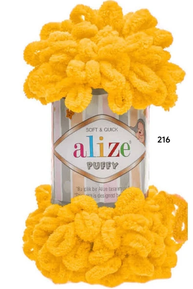 Berceminpuffyleri Alize Puffy El Örgü İpliği 5 li paket - 216 Sarı - 100 gram 9 metre parmak örgü ipi ürün görseli 1