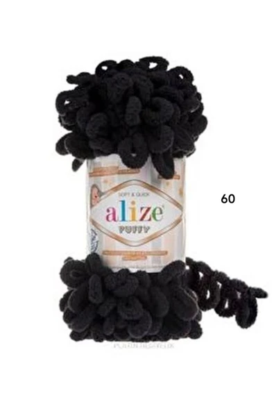 Berceminpuffyleri Alize Puffy El Örgü İpliği 5 li paket - 60 Siyah - 100 gram 9 metre parmak örgü ipi ürün görseli 1