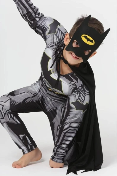 Life For Moda Erkek Çocuk Batman  Pelerinli ve Maskeli Kaslı Çocuk Kostümü ürün görseli 1