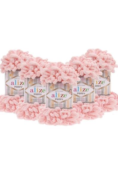 Alize (5 Adet ) El Örgü Ipliği Puffy 5'li Paket - 340 Pudra Pembe - 100 Gr. 9 Mt. Parmak Örgü Ipi ürün görseli 1