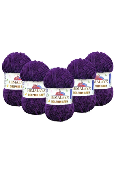 Himalaya Dolphin Baby Kadife Ip 5'li Paket - 80328 Mor - 100 Gr. 120 Mt. ürün görseli 1