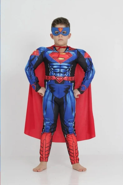 Life For Moda Erkek Çocuk Kaslı Superman Kostümü - Süper Kahraman Kostümü, Parti Kostümü ürün görseli 1