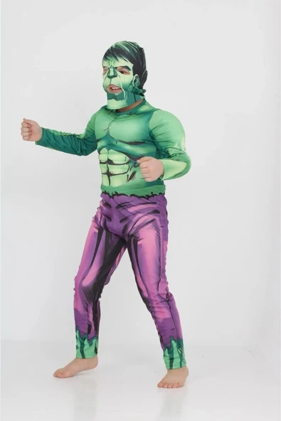 Life For Moda Erkek Çocuk Kaslı Hulk Yeşil Adam Süper Kahraman Kostümü ürün görseli 1