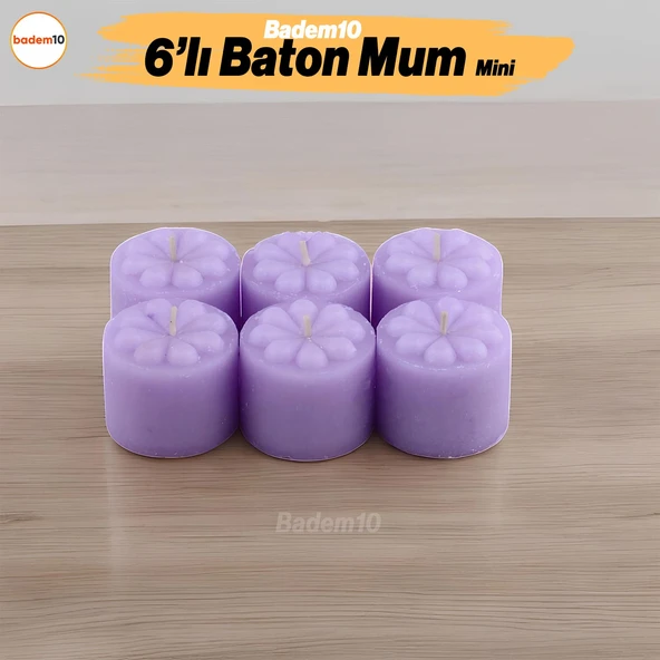 Baton Mum Mini 6'lı Mor Renk Silindir Dekoratif Mumu Kandil Hediyelik Fitilli Mumlar Şamdan Kokusuz ürün görseli 1