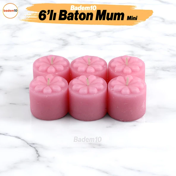 Baton Mum Mini 6'lı Pembe Silindir Dekoratif Mumu Kandil Hediyelik Fitilli Mumlar Şamdan Kokusuz ürün görseli 1