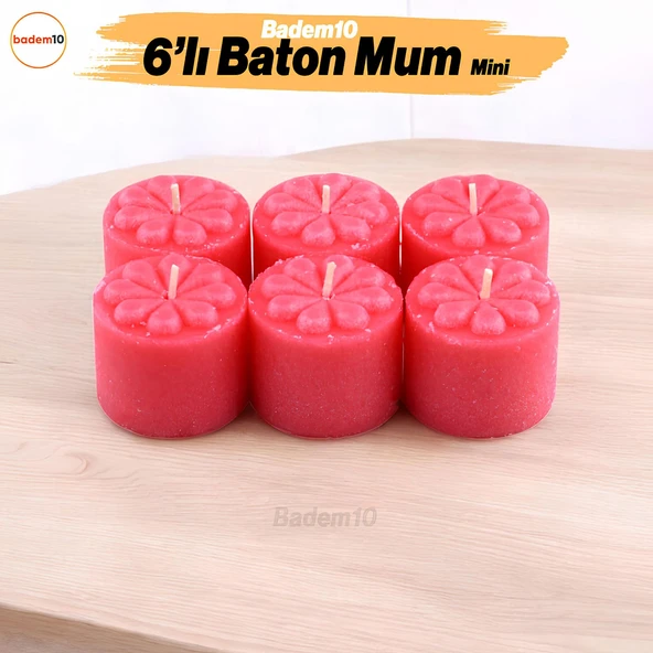 Baton Mum Mini 6'lı Kırmızı Silindir Dekoratif Mumu Kandil Hediyelik Fitilli Mumlar Şamdan Kokusuz ürün görseli 1