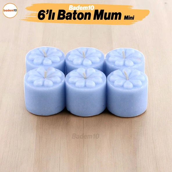 Baton Mum Mini 6'lı Mavi Silindir Dekoratif Mumu Kandil Hediyelik Fitilli Mumlar Şamdan Kokusuz ürün görseli 1