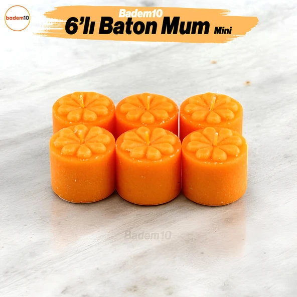 Baton Mum Mini 6'lı Turuncu Silindir Dekoratif Mumu Kandil Hediyelik Fitilli Mumlar Şamdan Kokusuz ürün görseli 1
