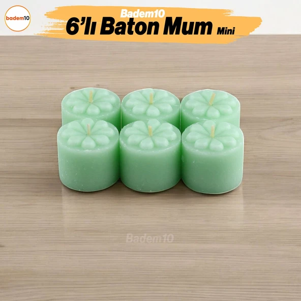 Baton Mum Mini 6'lı Yeşil Silindir Dekoratif Mumu Kandil Hediyelik Fitilli Mumlar Şamdan Kokusuz ürün görseli 1