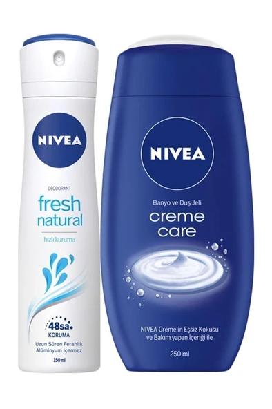 NIVEA Fresh Natural Kadın Deodorant Sprey 150 ml Creme Care Duş Jeli 250 ml ürün görseli 1