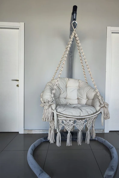 WOODSHUT Tek Kişilik Makrome Salıncak Mindersiz (KREM)- %100 El Işçiliği - Mis38016MS ürün görseli 1