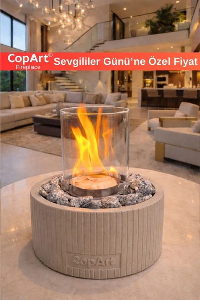 CopArt Alba Biyoetanol Masaüstü Beton Şömine - 1 Lt Yakıt Ve Dekoratif Taş Hediye ürün görseli 1
