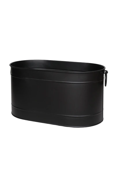 WOODSHUT Metal Siyah Uzun Oval Askı Kulplu Tasarım Şömine - Soba Odun Depolama Saklama Kovası ürün görseli 1