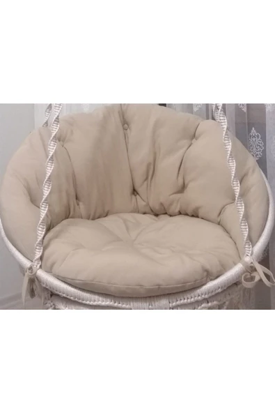 WOODSHUT Makrome Salıncak Yastığı Minder Seti (OTURMA SIRT DAYAMA) 80x90 Cm Bej ürün görseli 1
