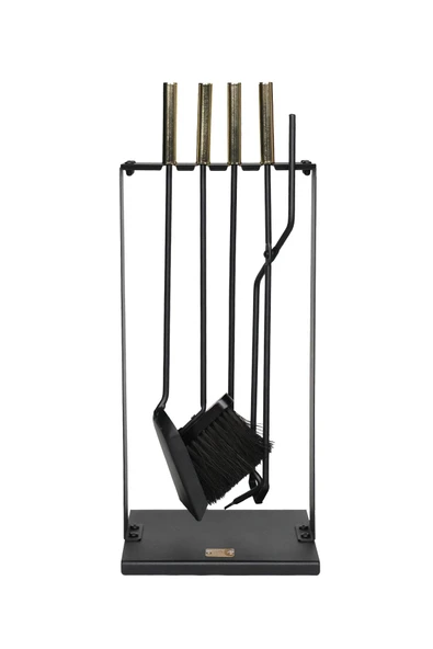 WOODSHUT 5 Li Lüx Ithal Askı Standlı Gold Saplı Şömine - Soba Maşa Takımı Aksesuar Seti ürün görseli 1