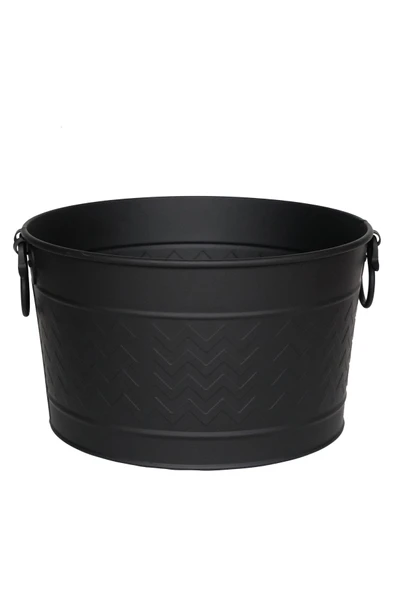 WOODSHUT Metal Siyah Zigzag Desenli Yuvarlak Şömine - Soba Odun Depolama Saklama Kovasi ürün görseli 1