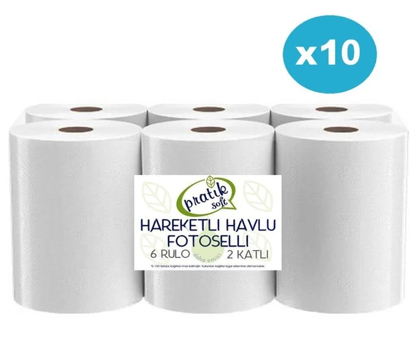 Pratiksoft 10 Koli 21cm Fotoselli Hareketli Kağıt Havlu 60 Rulo ürün görseli 1