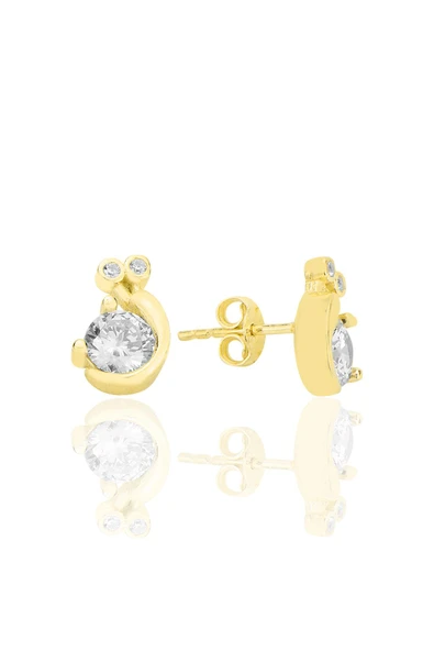 Gümüş altın yazldızlı zirkon taşlı doğanın ışıltısı salyangoz küpe SGTL12625GOLD ürün görseli 1