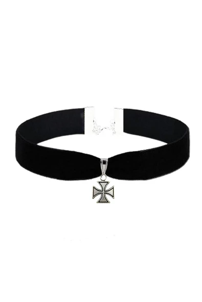 Siyah Renk Kadife Kadın Haç Choker Kolye ürün görseli 1