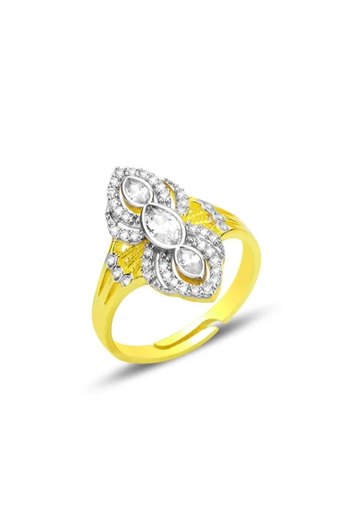 Gümüş altın yaldızlı markiz kesim zirkon taşlı özel tasarım ayarlamalı yüzük SGTL12692GOLD ürün görseli 1