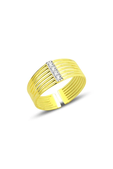 Gümüş altın yaldızlı zirkon taşlı modern tasarımlı ayarlamalı yüzük SGTL12688GOLD ürün görseli 1