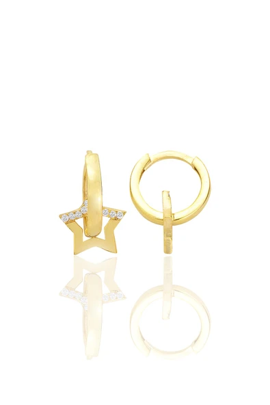 Gümüş altın yaldızlı zirkon taşlı yıldız halka küpe SGTL12705GOLD ürün görseli 1