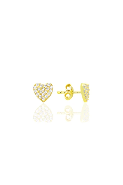 Gümüş altın yaldızlı zirkon taşlı kalp küpe SGTL12709GOLD ürün görseli 1