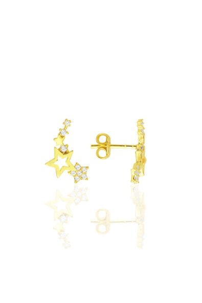 Gümüş altın yaldızlı zirkon taşlı kayan yıldızlar küpe SGTL12710GOLD ürün görseli 1