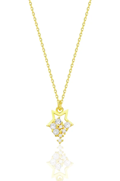 Gümüş altın yaldızlı zirkon taşlı yıldız yağmuru kolye SGTL12684GOLD ürün görseli 1