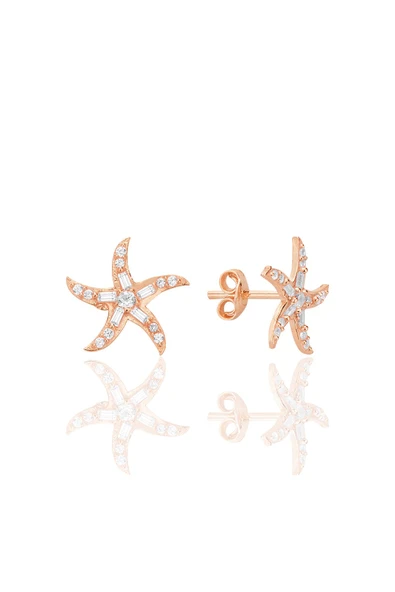 Gümüş rose baget kesim zirkon taşlı deniz yıldızı küpe SGTL12711ROSE ürün görseli 1