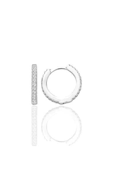 Gümüş rodyumlu zirkon taşlı 14 mm tamtur halka küpe SGTL12713RODAJ ürün görseli 1