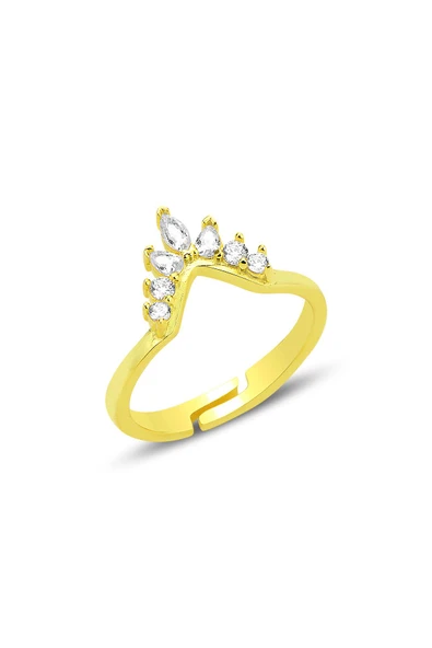 Gümüş altın yaldızlı zirkon taşlı ayarlamalı kristal ışıltılı yüzük SGTL12696GOLD ürün görseli 1